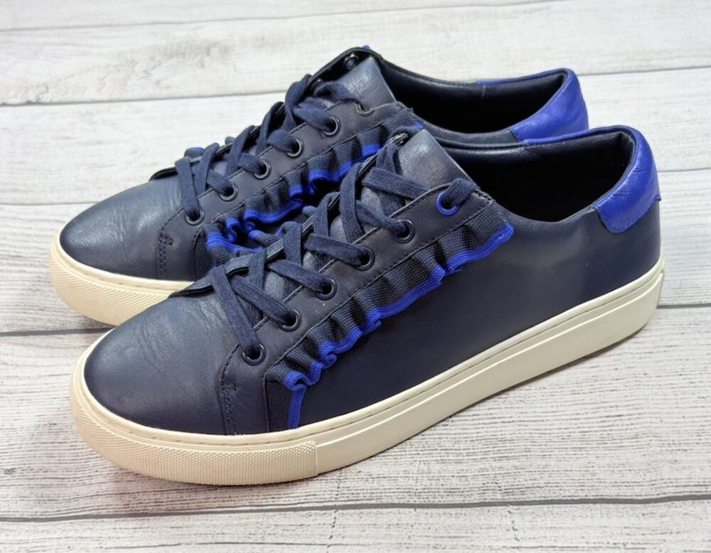Tory Burch Tory Sport Women’s Ruffle Sneakers Navy Blue Leather Size 8.5